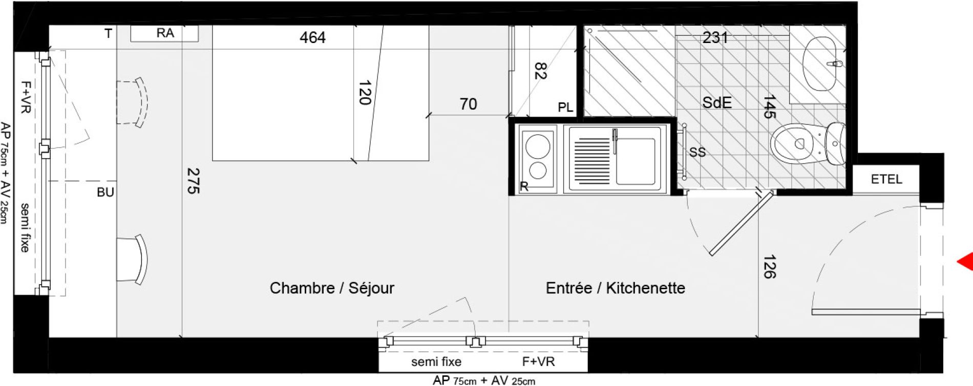 Appartement T1 meubl&eacute; de 19,84 m2 &agrave; Cr&eacute;teil L &eacute;chat