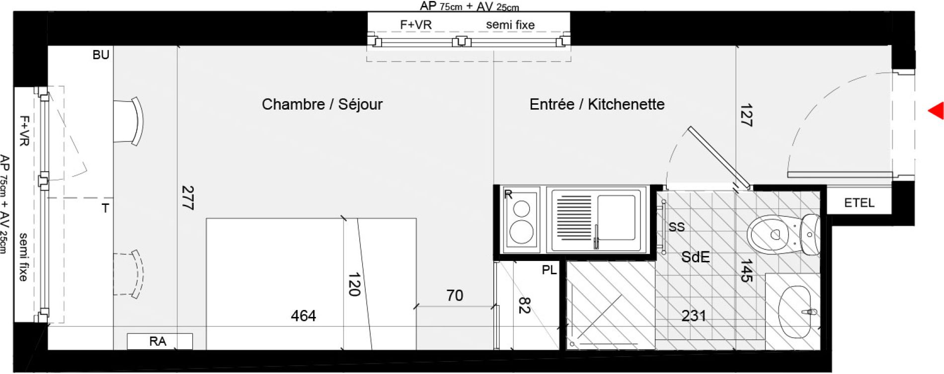 Appartement T1 meubl&eacute; de 19,96 m2 &agrave; Cr&eacute;teil L &eacute;chat