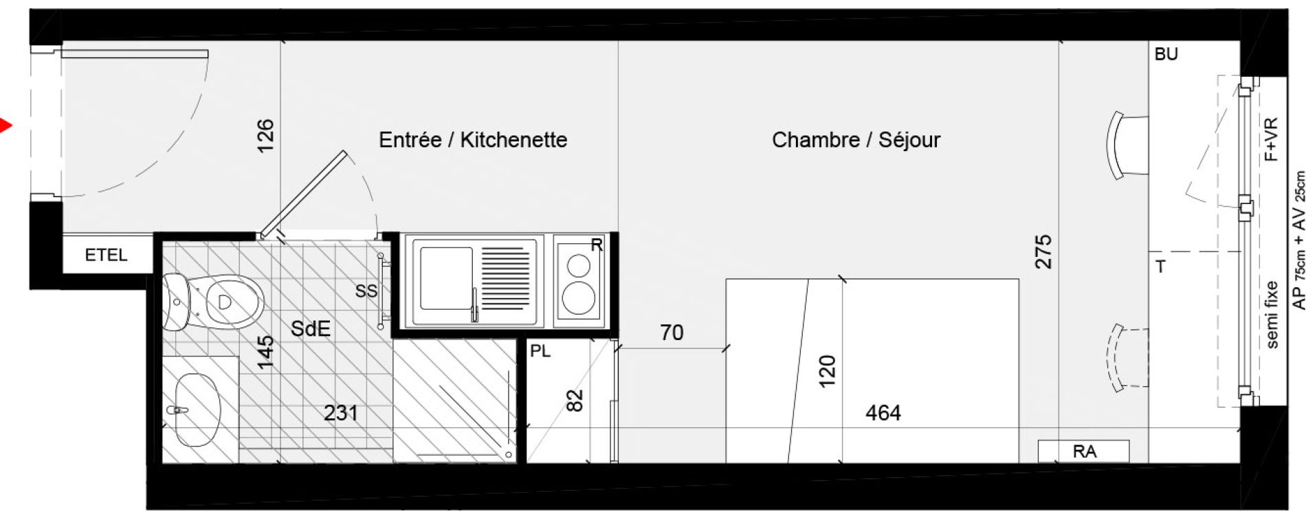 Appartement T1 meubl&eacute; de 19,84 m2 &agrave; Cr&eacute;teil L &eacute;chat