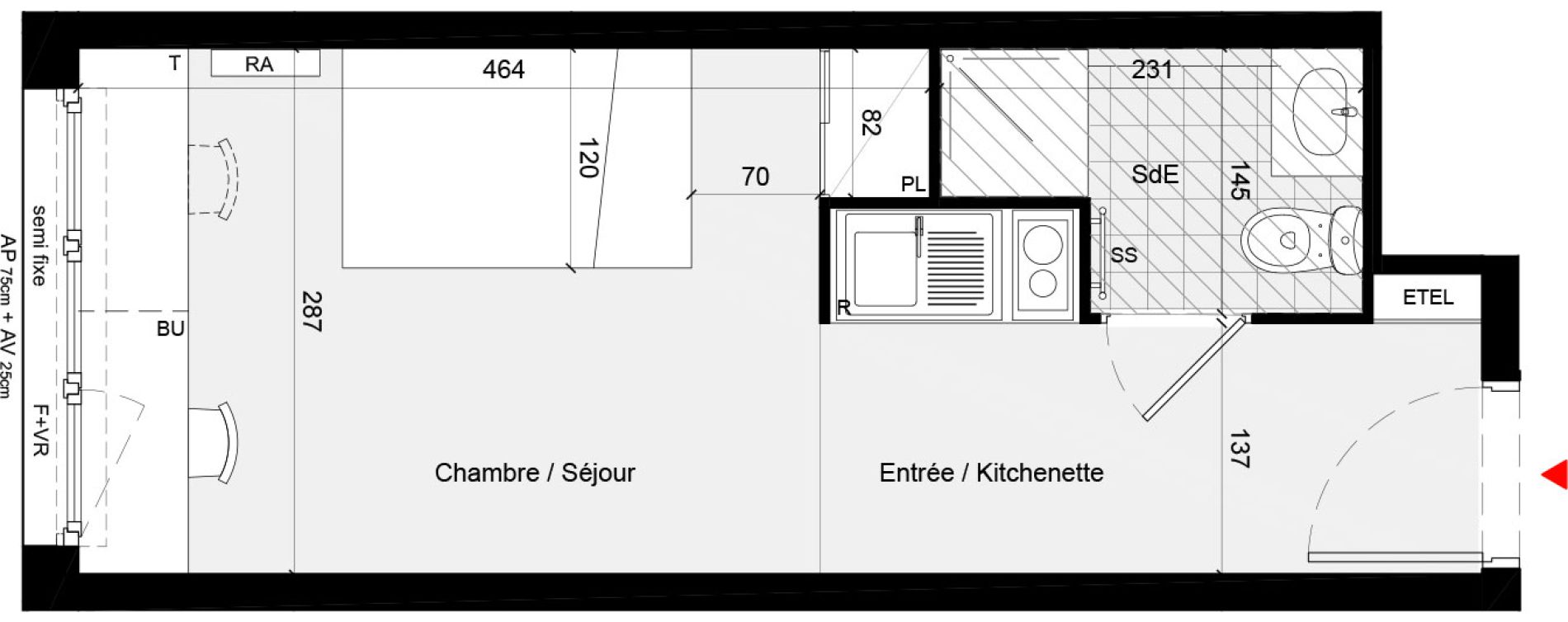 Appartement T1 meubl&eacute; de 20,73 m2 &agrave; Cr&eacute;teil L &eacute;chat