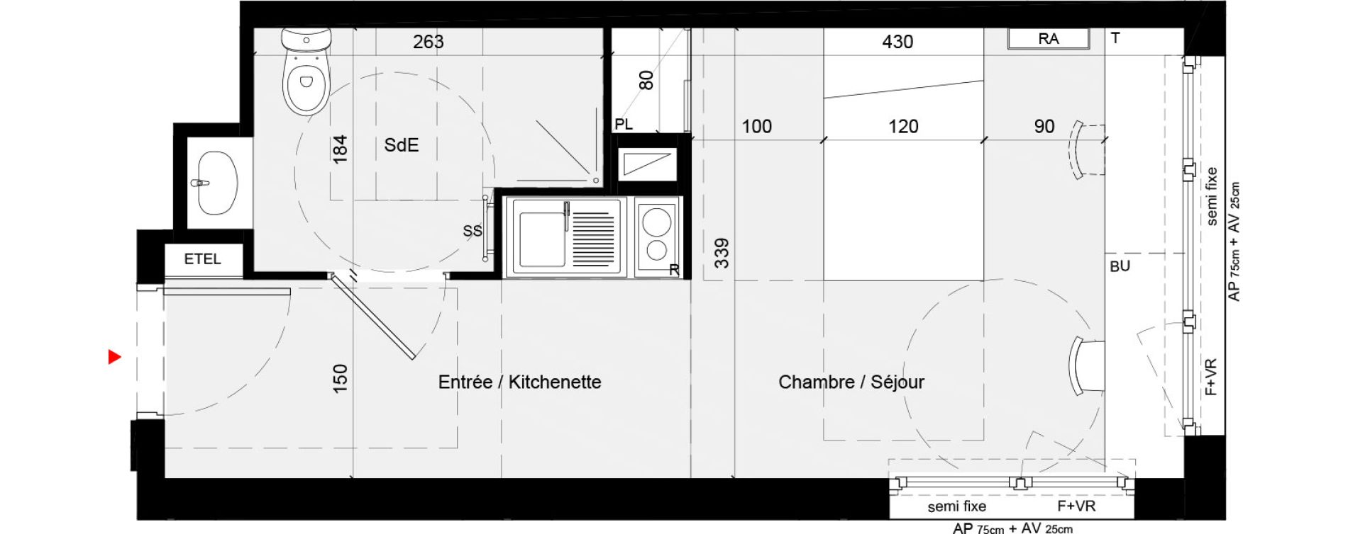 Appartement T1 meubl&eacute; de 24,51 m2 &agrave; Cr&eacute;teil L &eacute;chat