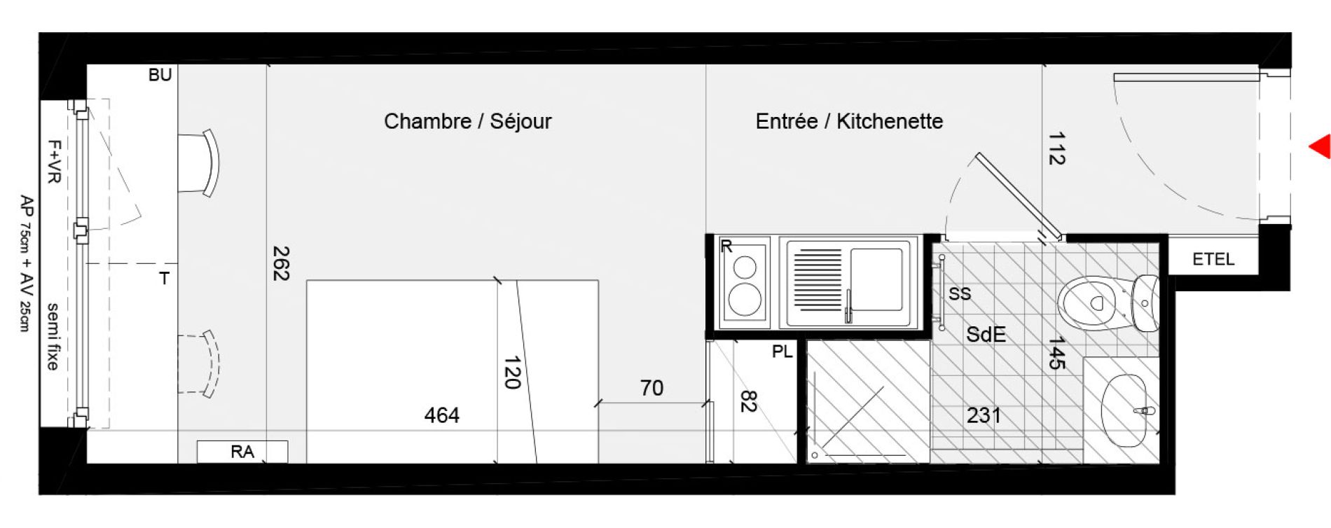 Appartement T1 meubl&eacute; de 18,80 m2 &agrave; Cr&eacute;teil L &eacute;chat