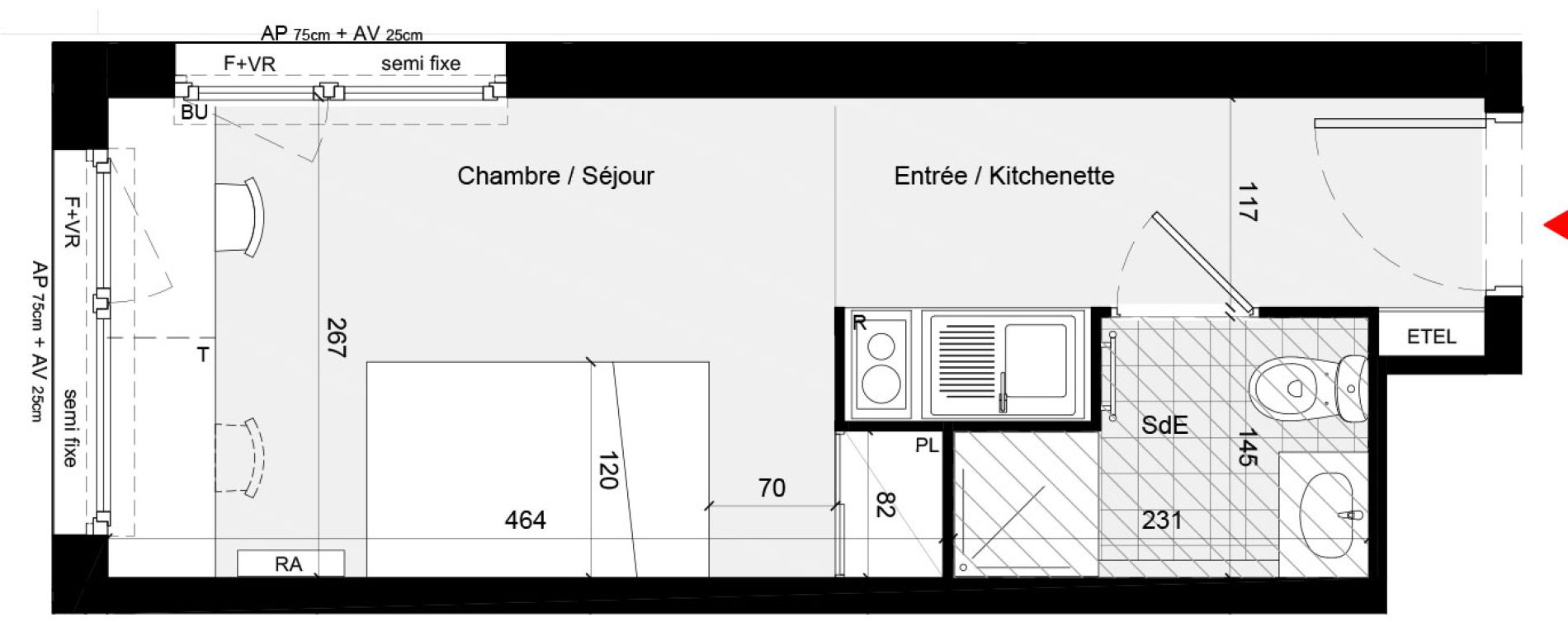 Appartement T1 meubl&eacute; de 19,18 m2 &agrave; Cr&eacute;teil L &eacute;chat