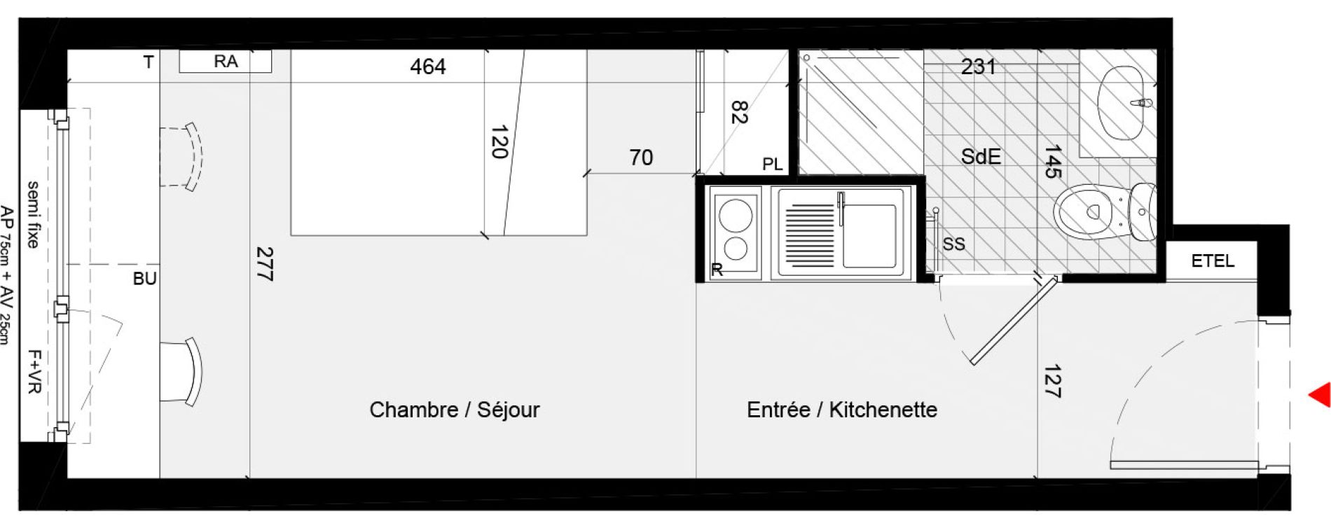 Appartement T1 meubl&eacute; de 19,95 m2 &agrave; Cr&eacute;teil L &eacute;chat