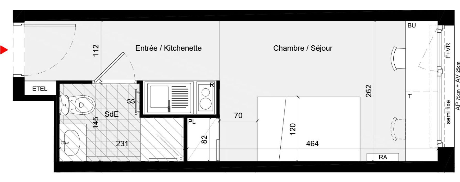 Appartement T1 meubl&eacute; de 18,80 m2 &agrave; Cr&eacute;teil L &eacute;chat