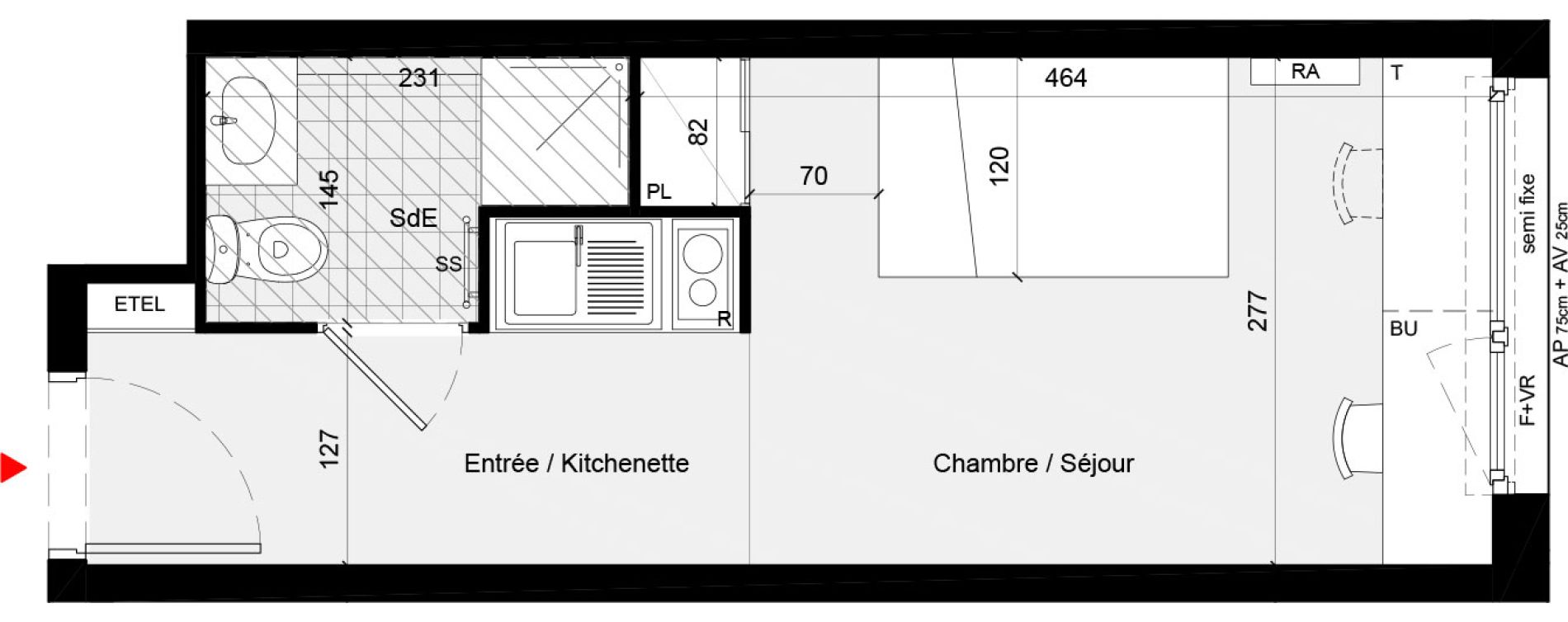 Appartement T1 meubl&eacute; de 19,95 m2 &agrave; Cr&eacute;teil L &eacute;chat