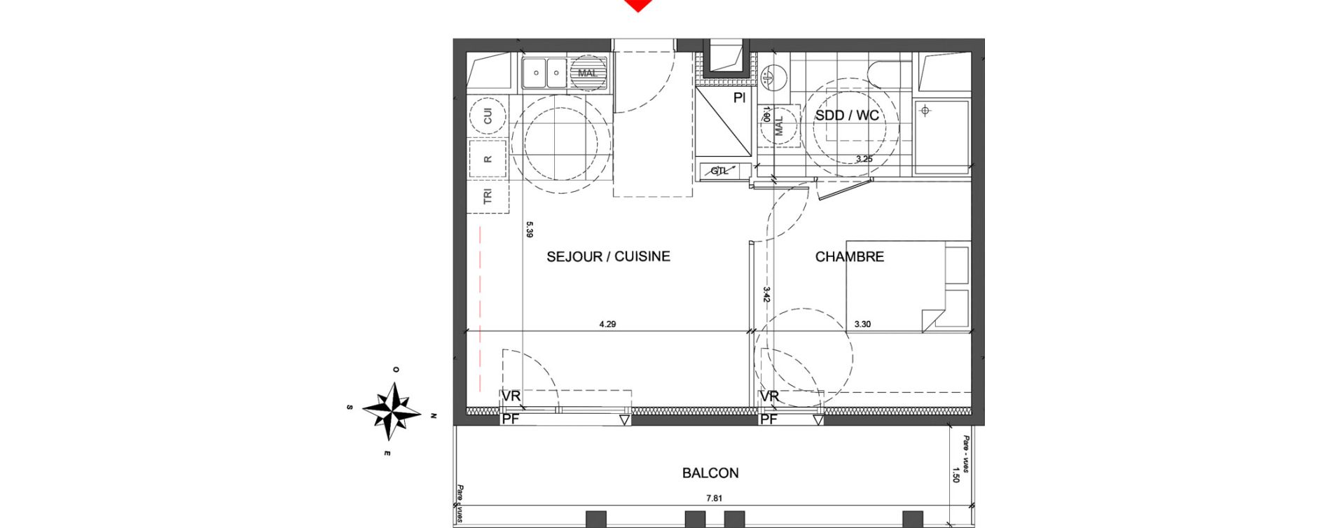 Appartement T2 de 38,70 m2 &agrave; Fontenay-Sous-Bois La redoute