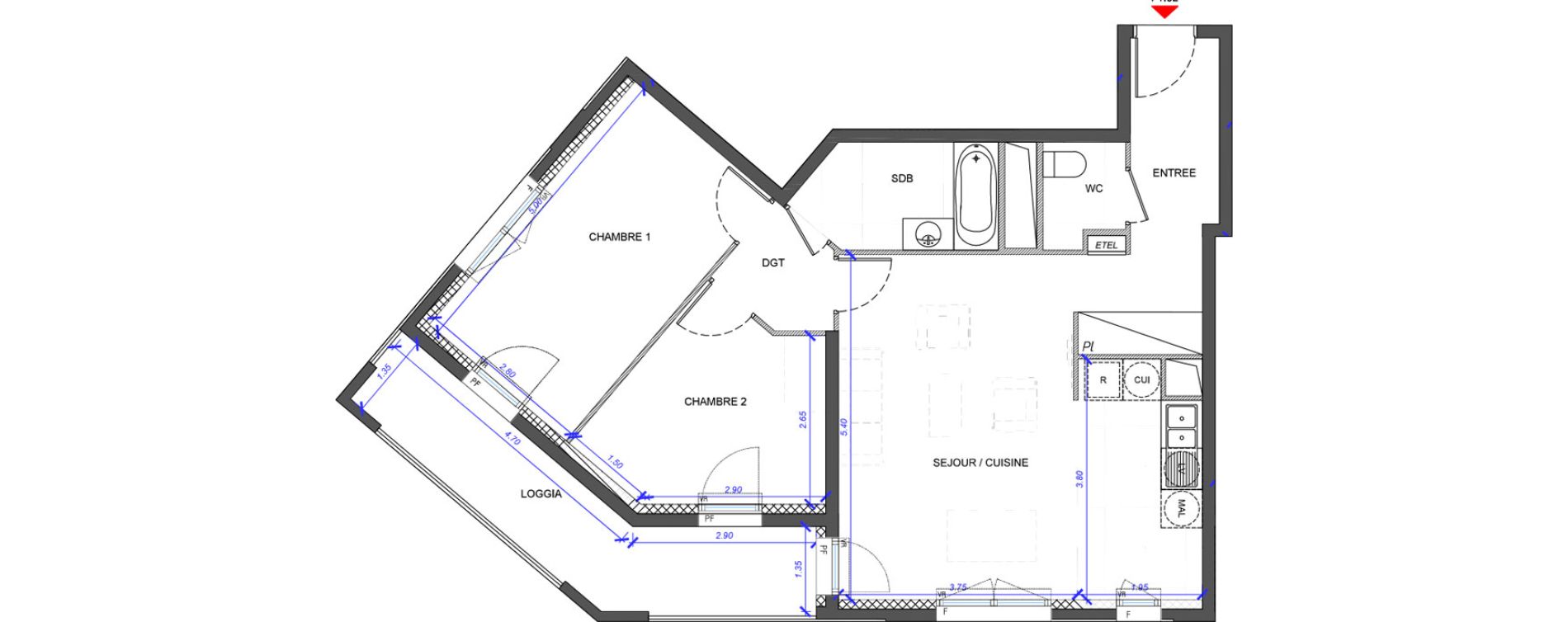 Appartement T3 de 68,30 m2 &agrave; Fontenay-Sous-Bois La redoute