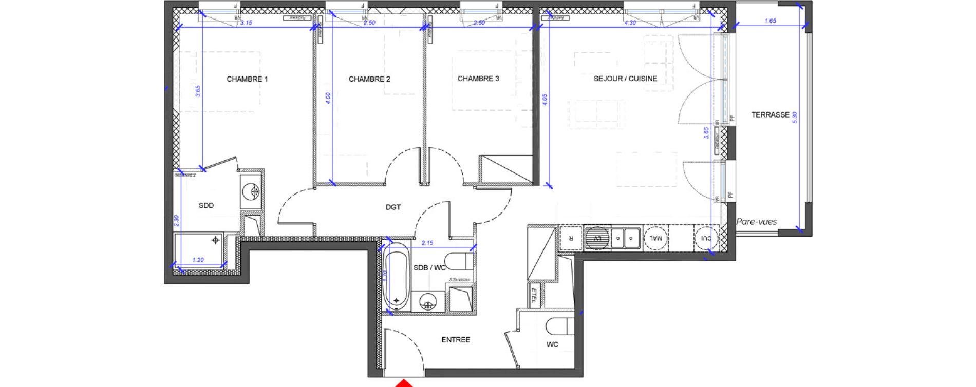 Appartement T4 de 79,30 m2 &agrave; Fontenay-Sous-Bois La redoute