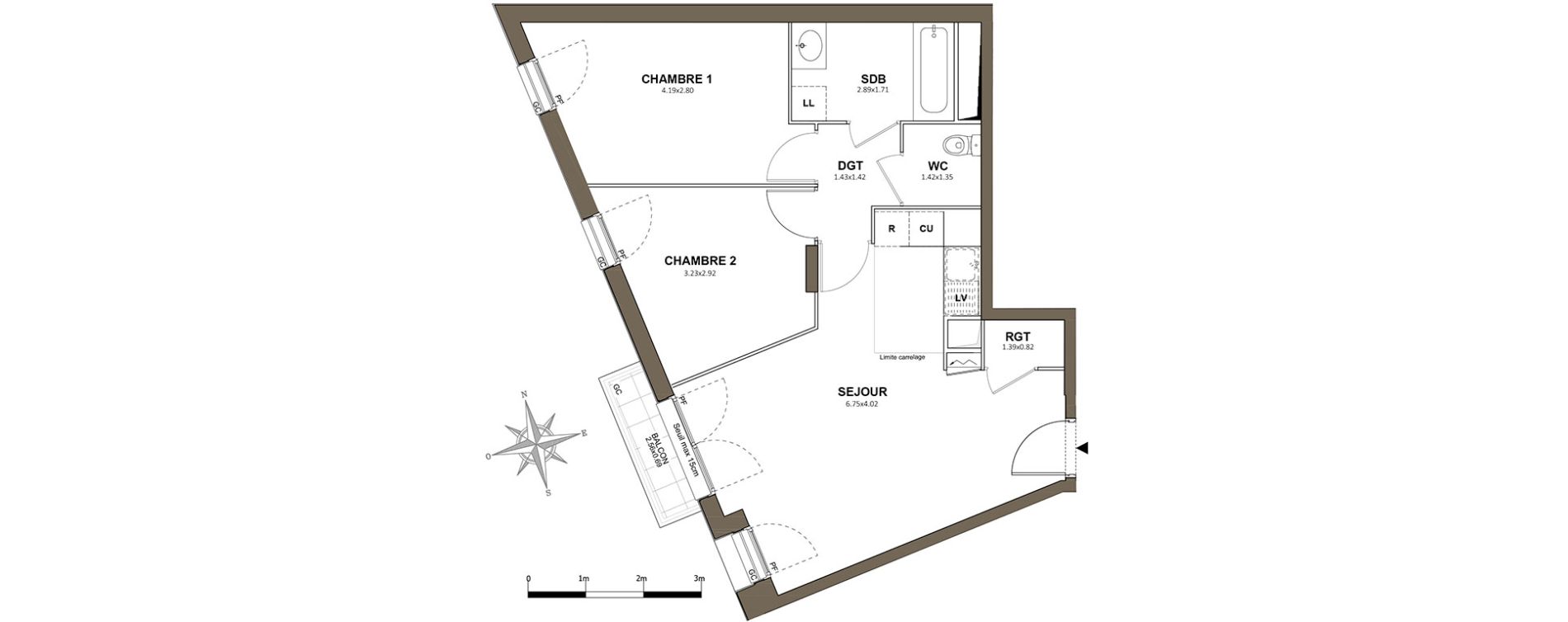 Appartement T3 de 57,59 m2 &agrave; Fresnes Centre