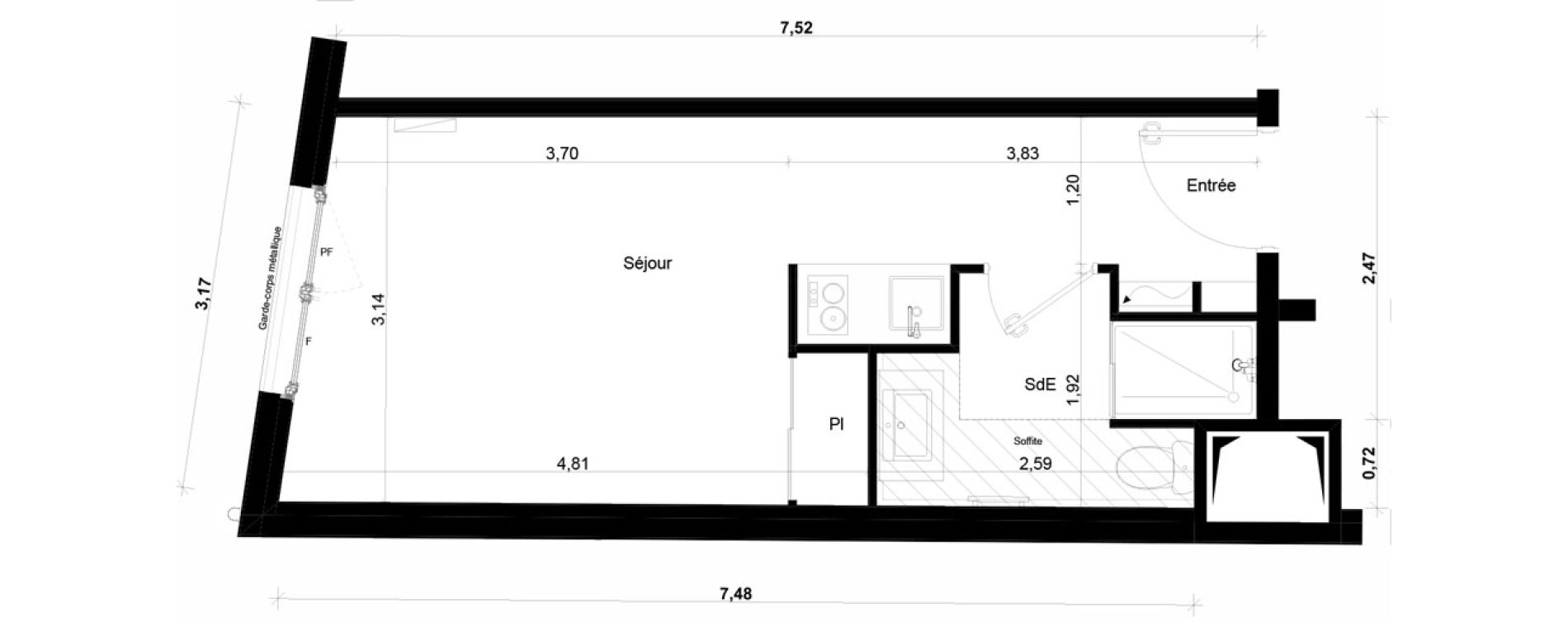 Appartement T1 meubl&eacute; de 23,50 m2 &agrave; Ivry-Sur-Seine Parmentier sud