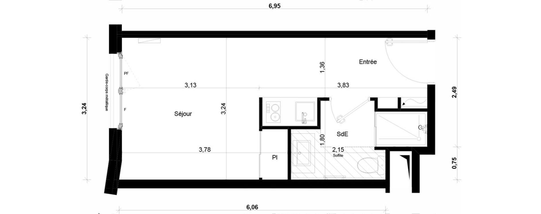 Appartement T1 meubl&eacute; de 21,10 m2 &agrave; Ivry-Sur-Seine Parmentier sud