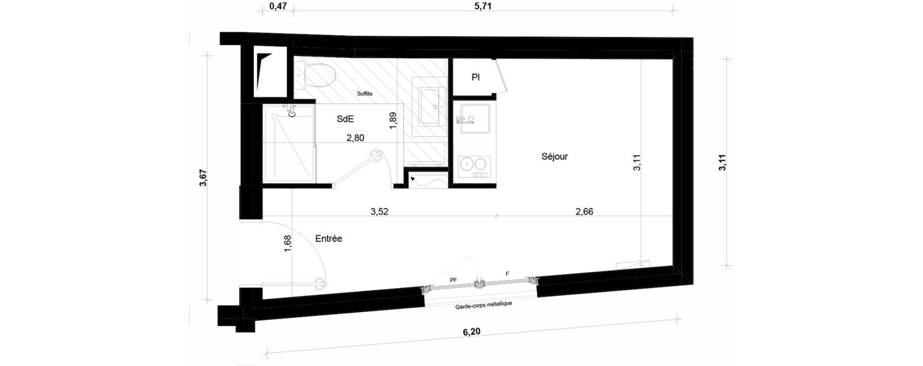 Appartement T1 meubl&eacute; de 20,00 m2 &agrave; Ivry-Sur-Seine Parmentier sud