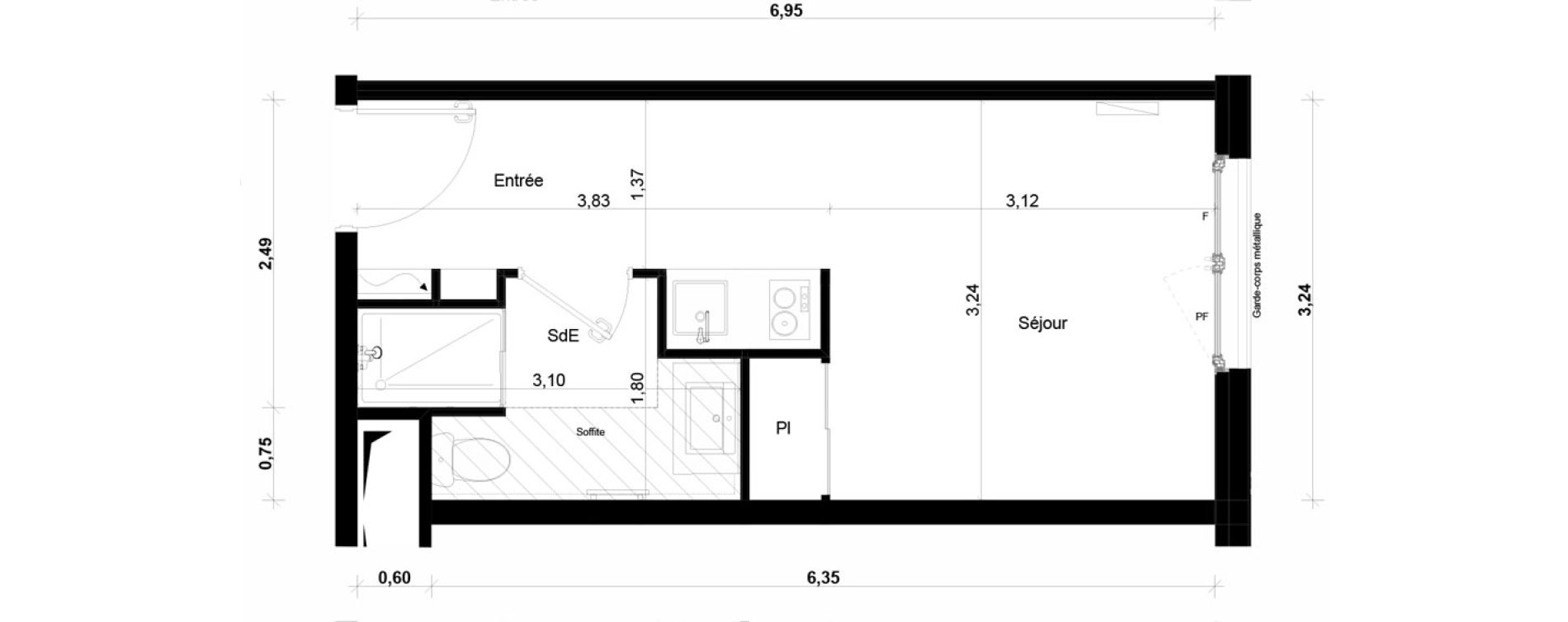 Appartement T1 meubl&eacute; de 21,40 m2 &agrave; Ivry-Sur-Seine Parmentier sud
