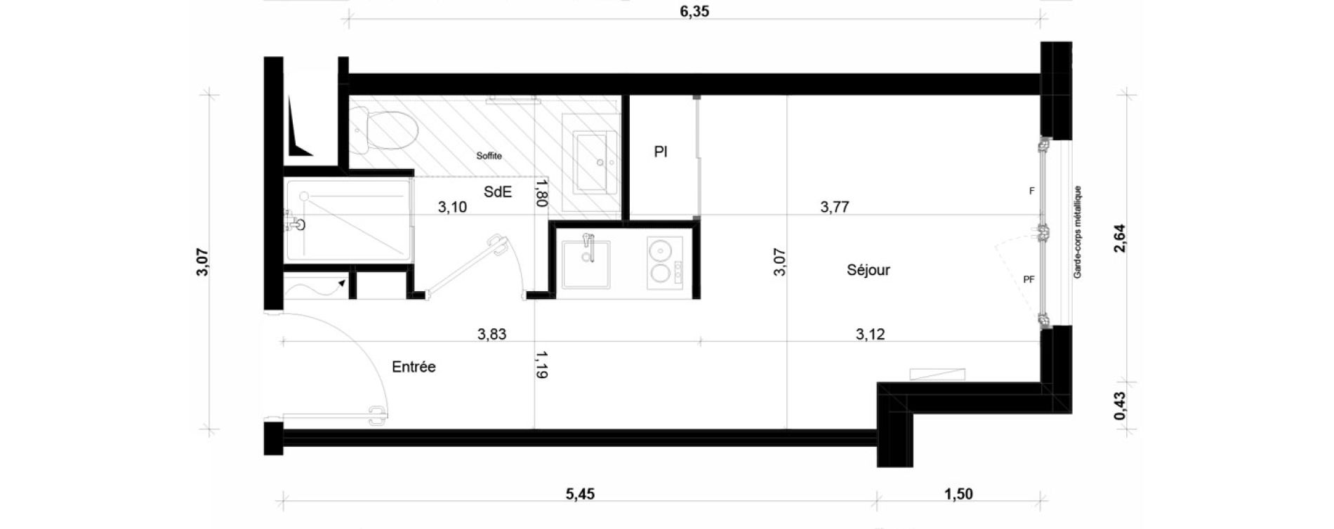 Appartement T1 meubl&eacute; de 19,60 m2 &agrave; Ivry-Sur-Seine Parmentier sud