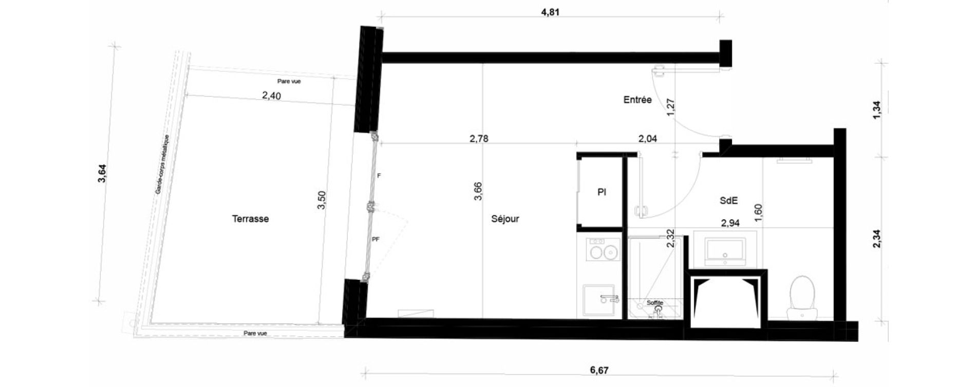 Appartement T1 meubl&eacute; de 20,50 m2 &agrave; Ivry-Sur-Seine Parmentier sud