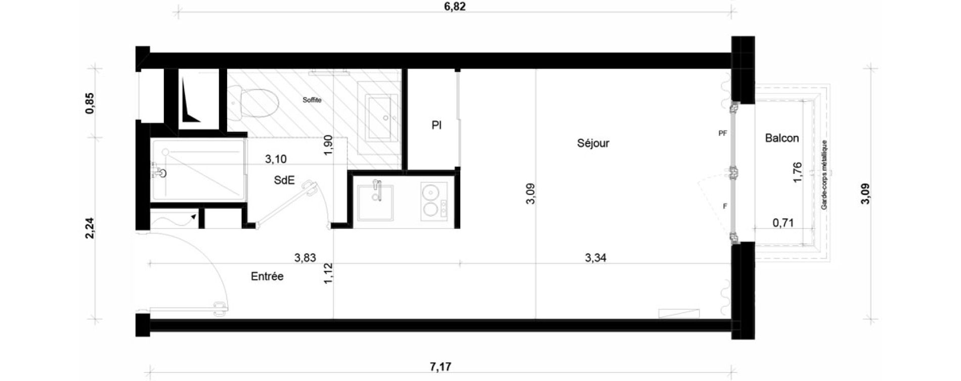 Appartement T1 meubl&eacute; de 20,60 m2 &agrave; Ivry-Sur-Seine Parmentier sud