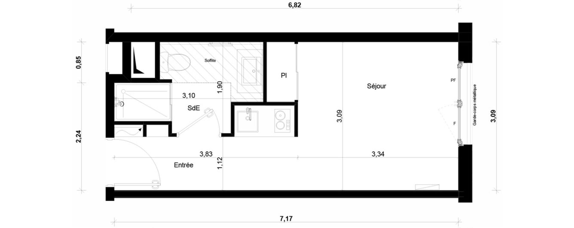 Appartement T1 meubl&eacute; de 20,60 m2 &agrave; Ivry-Sur-Seine Parmentier sud