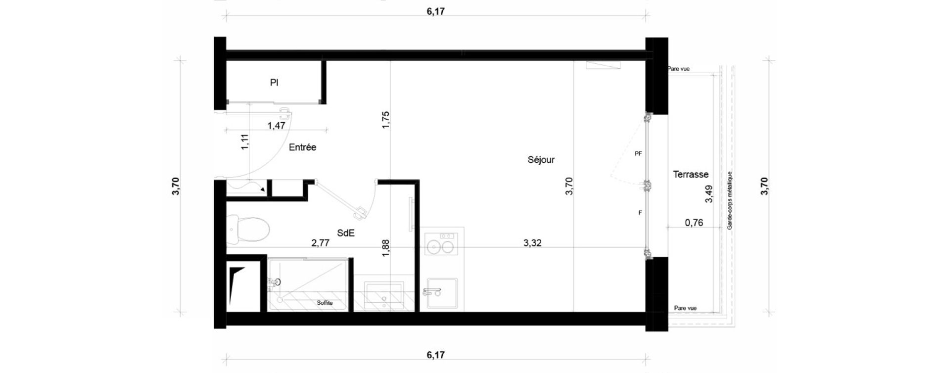 Appartement T1 meubl&eacute; de 21,60 m2 &agrave; Ivry-Sur-Seine Parmentier sud