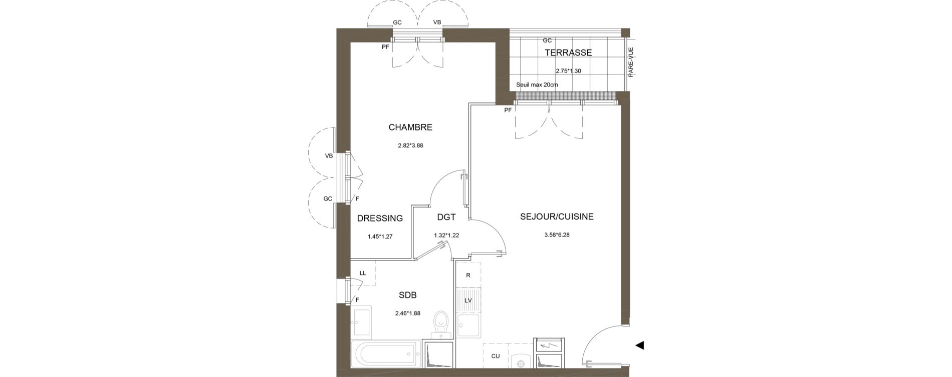 Appartement T2 de 44,07 m2 &agrave; La Queue-En-Brie Centre