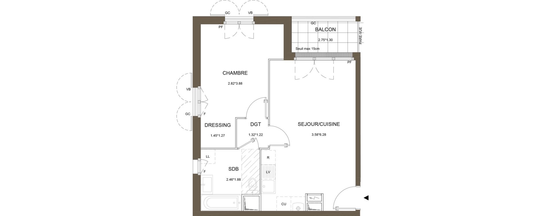 Appartement T2 de 44,07 m2 &agrave; La Queue-En-Brie Centre