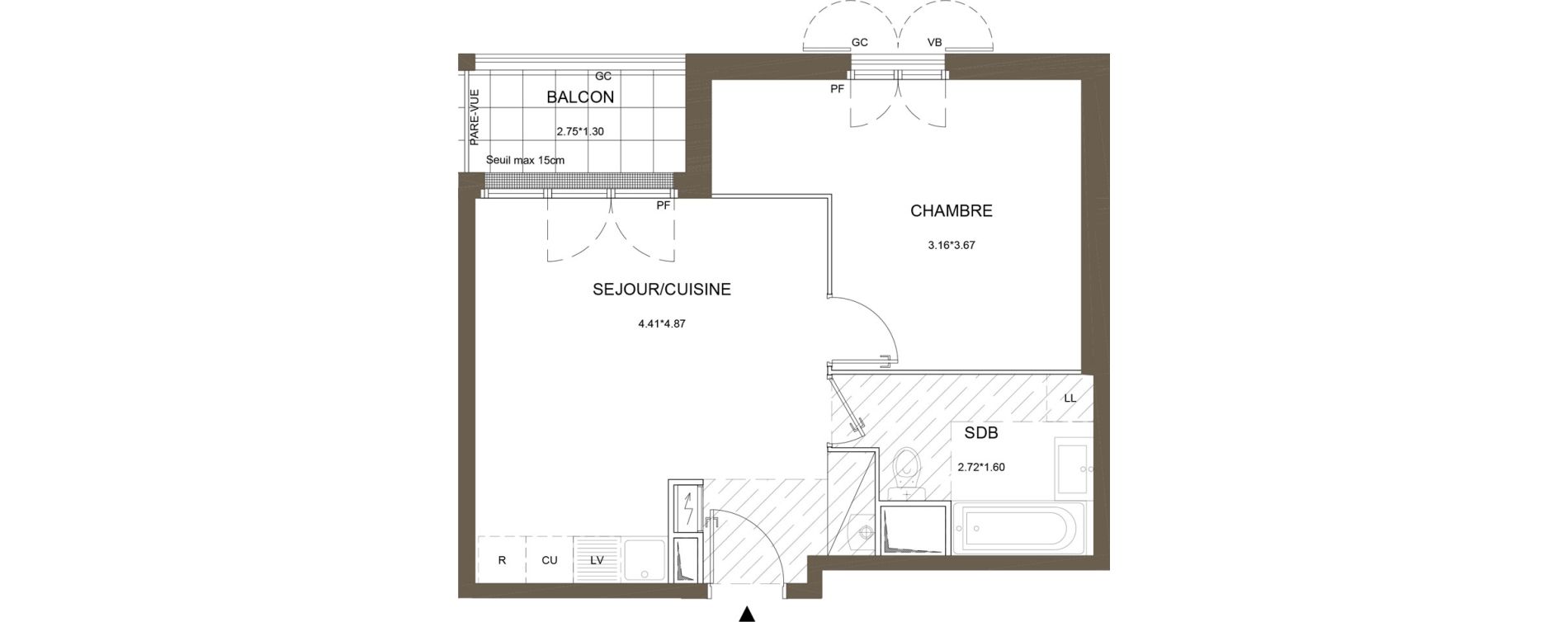 Appartement T2 de 41,89 m2 &agrave; La Queue-En-Brie Centre