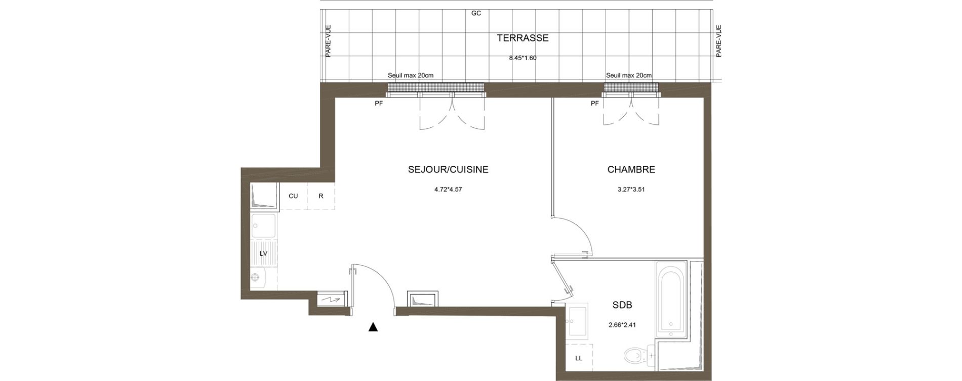 Appartement T2 de 42,87 m2 &agrave; La Queue-En-Brie Centre