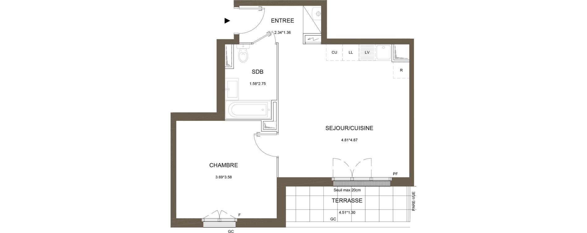 Appartement T2 de 44,71 m2 &agrave; La Queue-En-Brie Centre