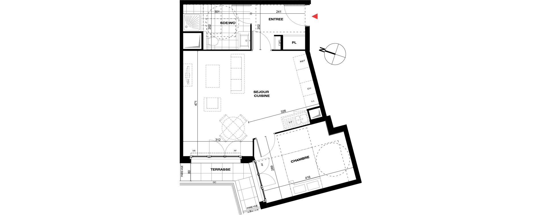 Appartement T2 de 45,56 m2 &agrave; La Queue-En-Brie Centre