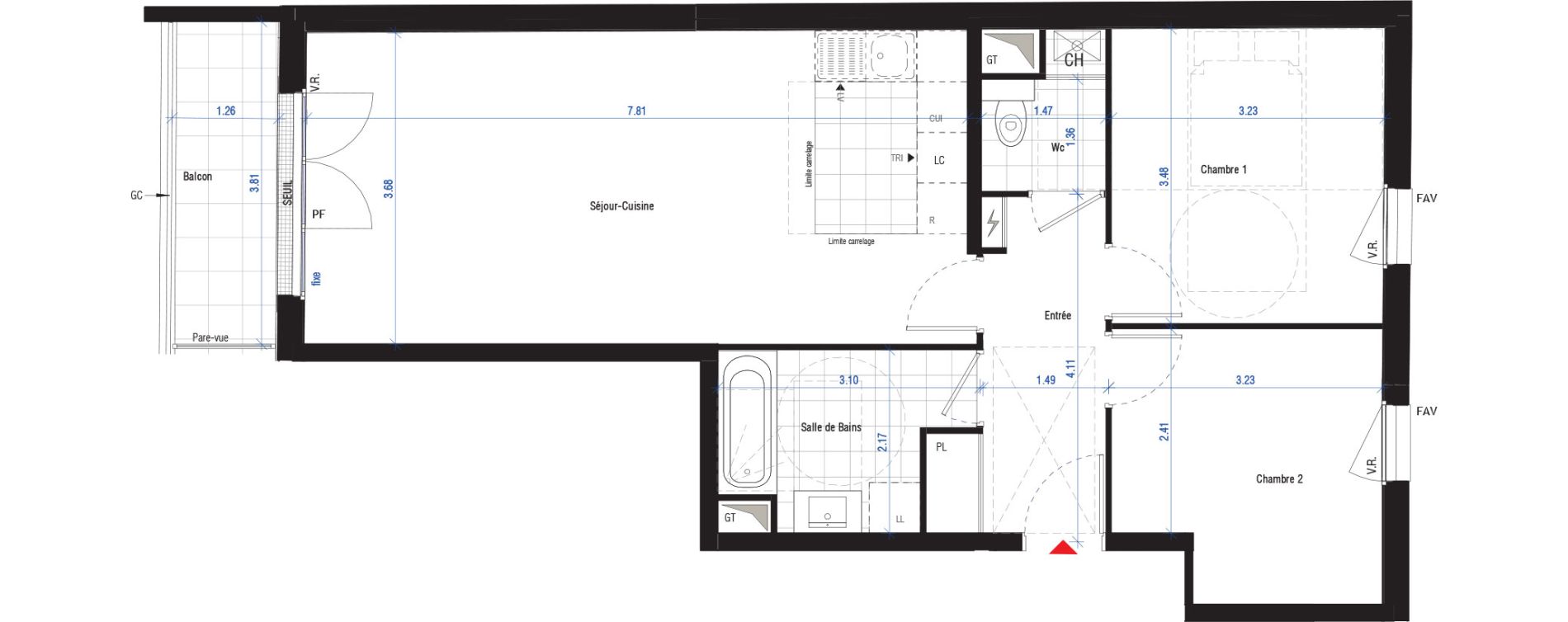 Appartement T3 de 64,05 m2 au Perreux-Sur-Marne Les joncs marins - fosse moreau