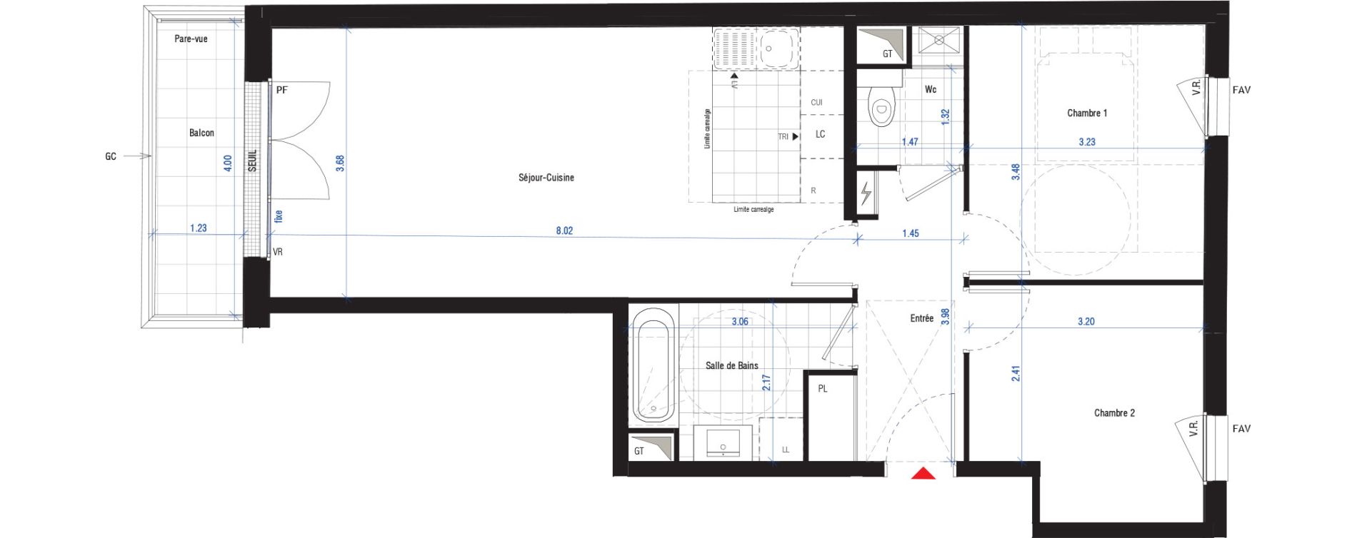 Appartement T3 de 64,05 m2 au Perreux-Sur-Marne Les joncs marins - fosse moreau