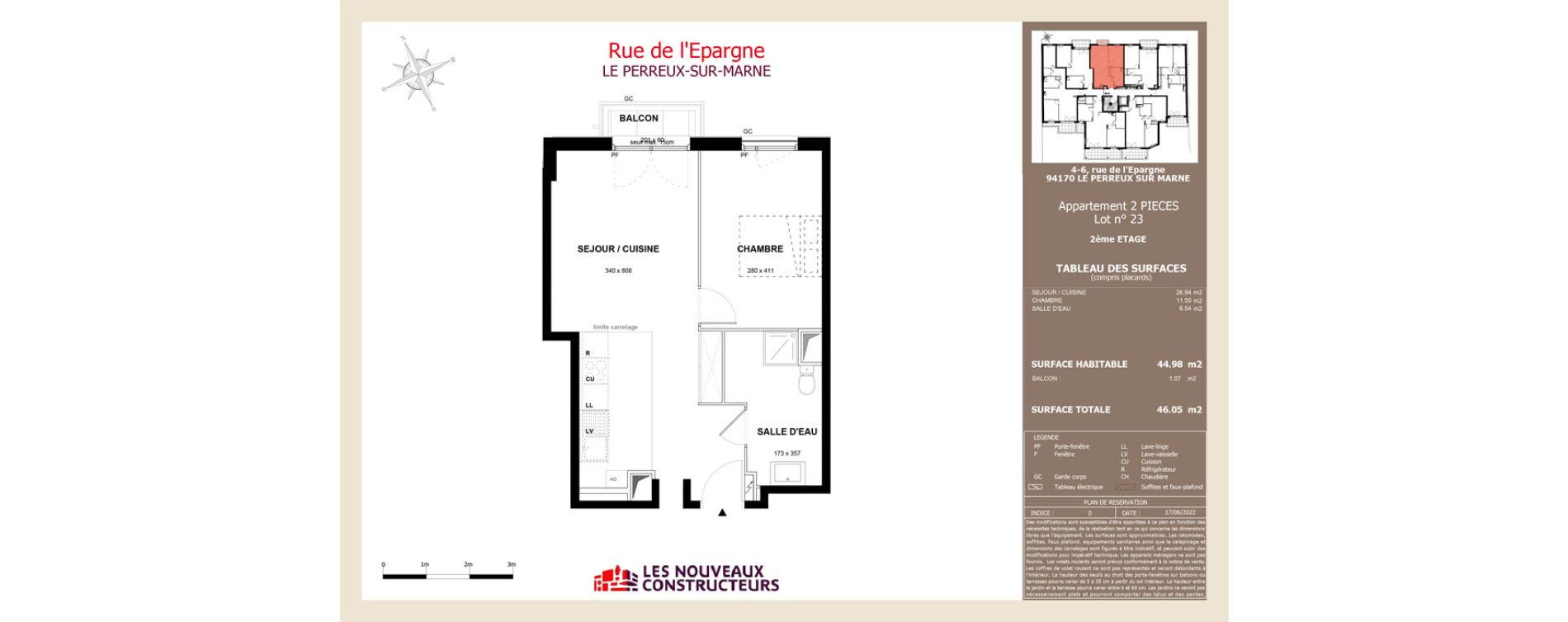 Appartement T2 de 44,98 m2 au Perreux-Sur-Marne Les siams