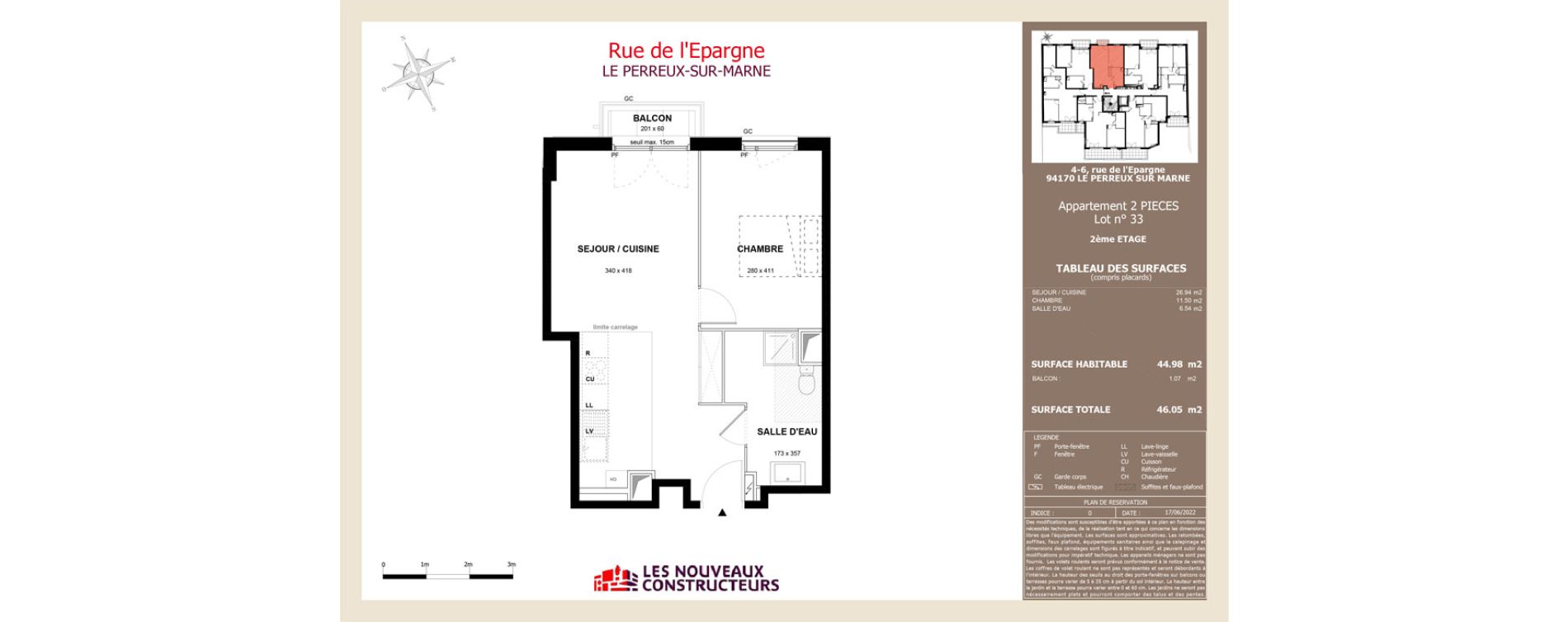 Appartement T2 de 44,98 m2 au Perreux-Sur-Marne Les siams
