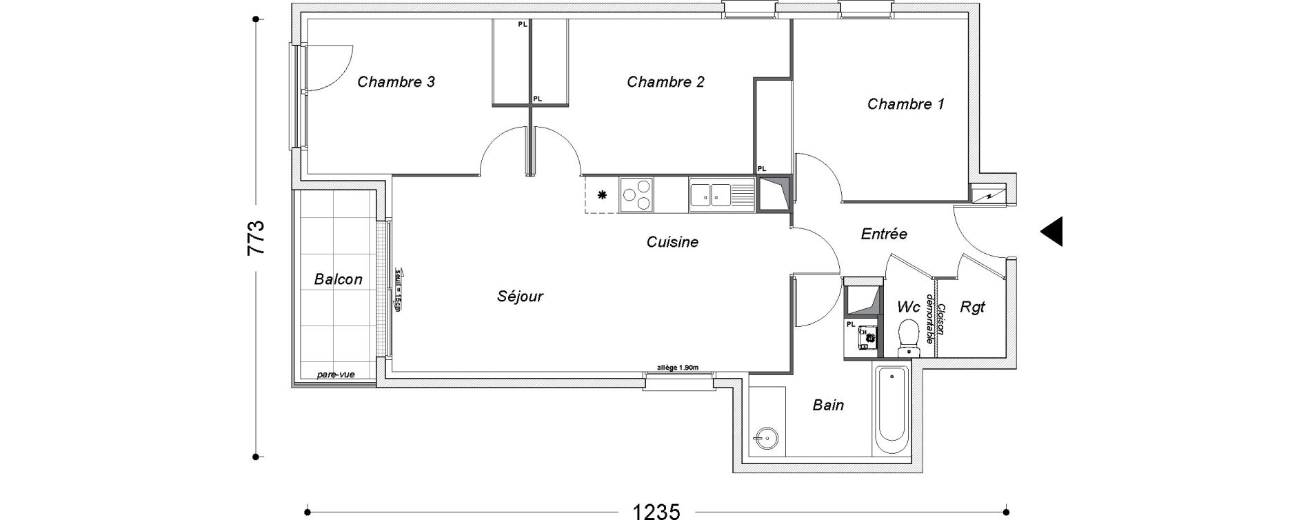 Appartement T4 de 71,10 m2 au Perreux-Sur-Marne Centre