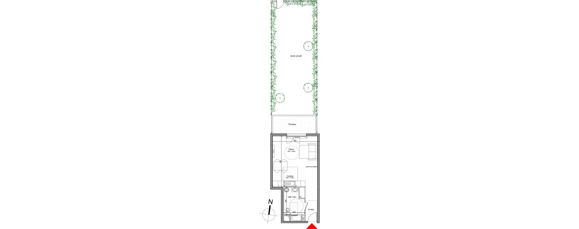 Appartement T1 de 37,45 m2 au Perreux-Sur-Marne Les joncs marins - fosse moreau