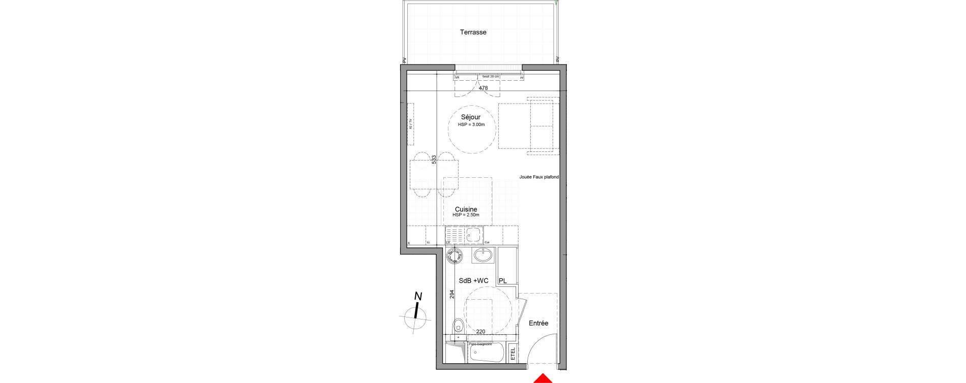 Appartement T1 de 37,45 m2 au Perreux-Sur-Marne Les joncs marins - fosse moreau