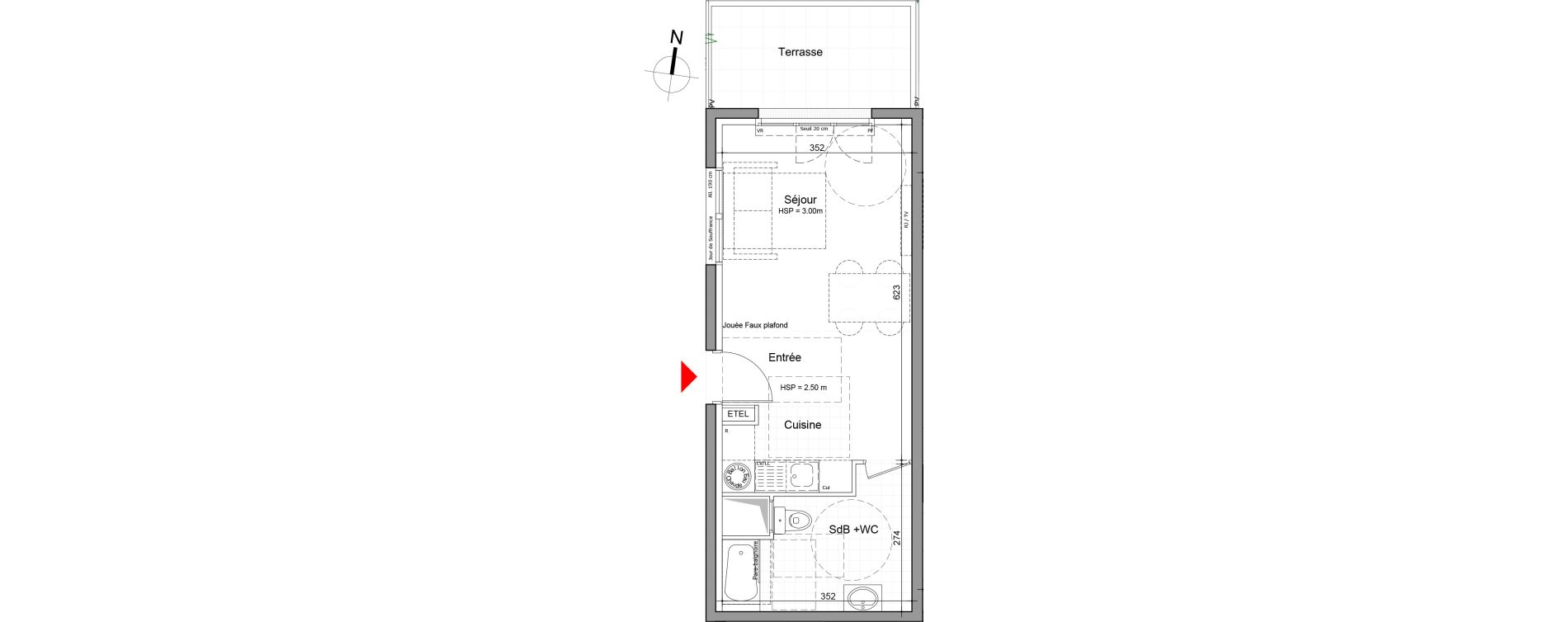 Appartement T1 de 30,45 m2 au Perreux-Sur-Marne Les joncs marins - fosse moreau