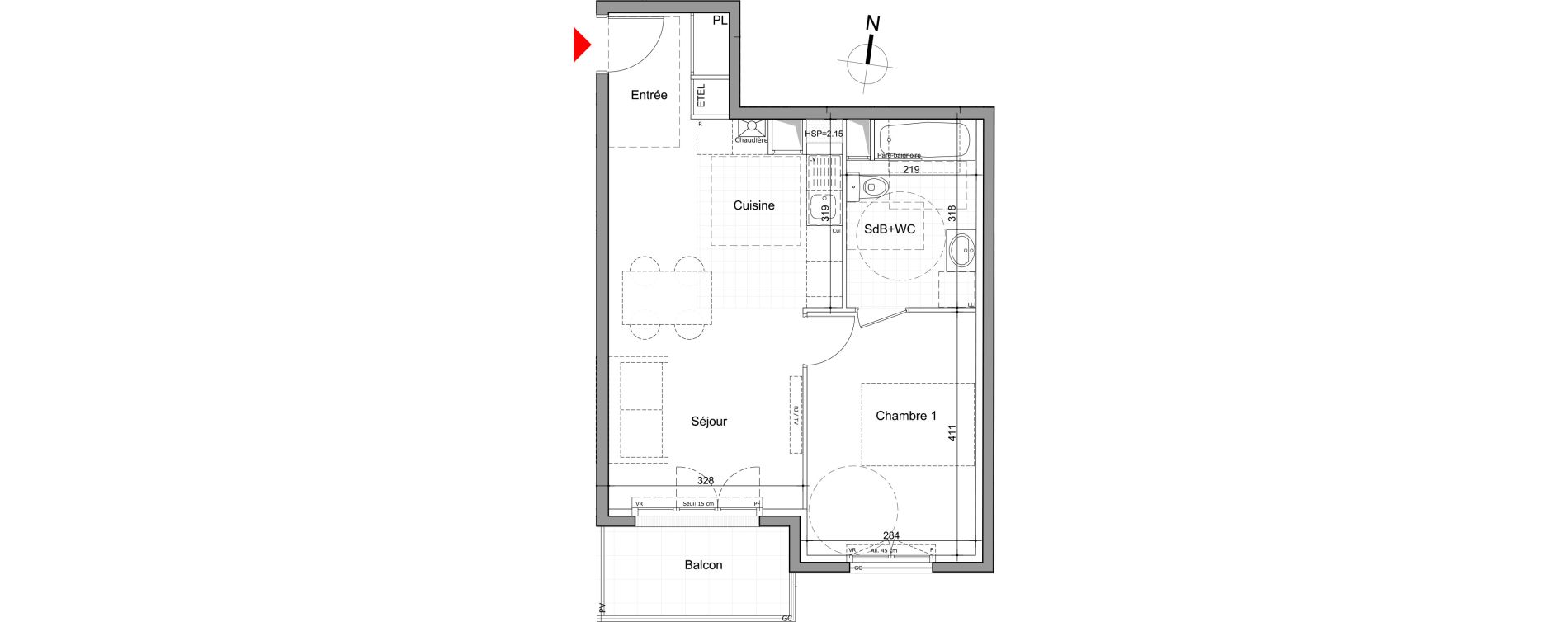 Appartement T2 de 44,75 m2 au Perreux-Sur-Marne Les joncs marins - fosse moreau