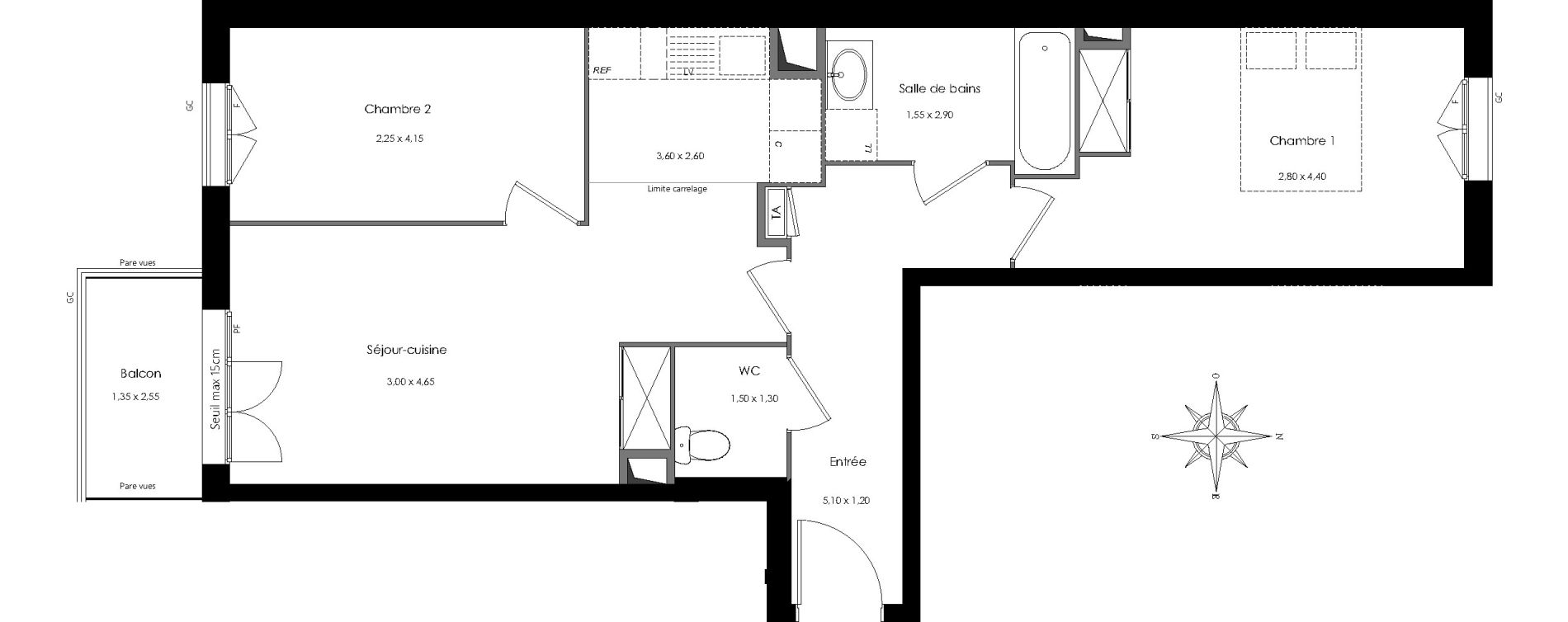 Appartement T3 de 59,45 m2 au Perreux-Sur-Marne Centre