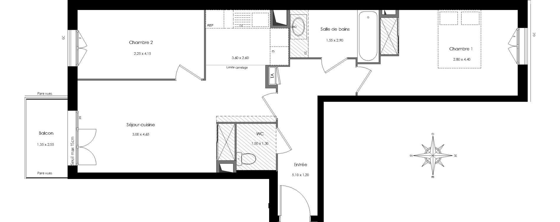 Appartement T3 de 59,45 m2 au Perreux-Sur-Marne Centre