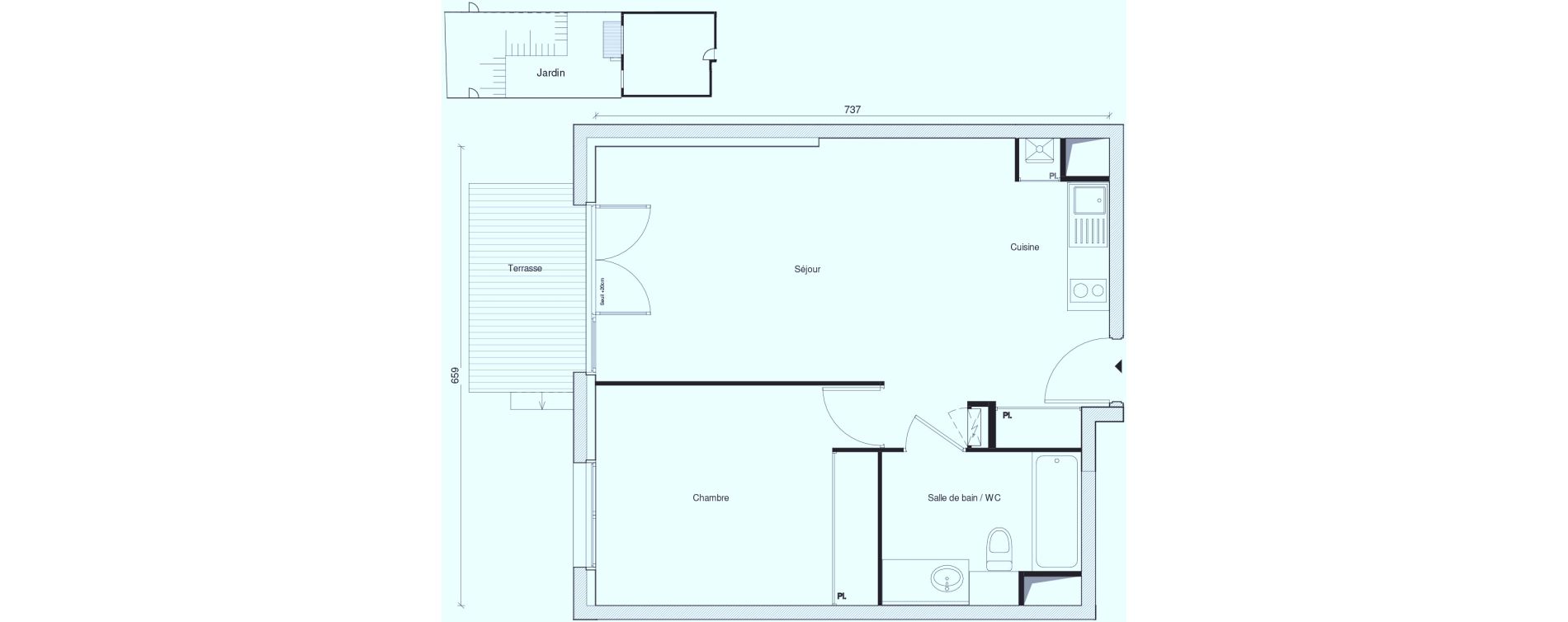 Appartement T2 de 46,24 m2 au Plessis-Tr&eacute;vise Centre