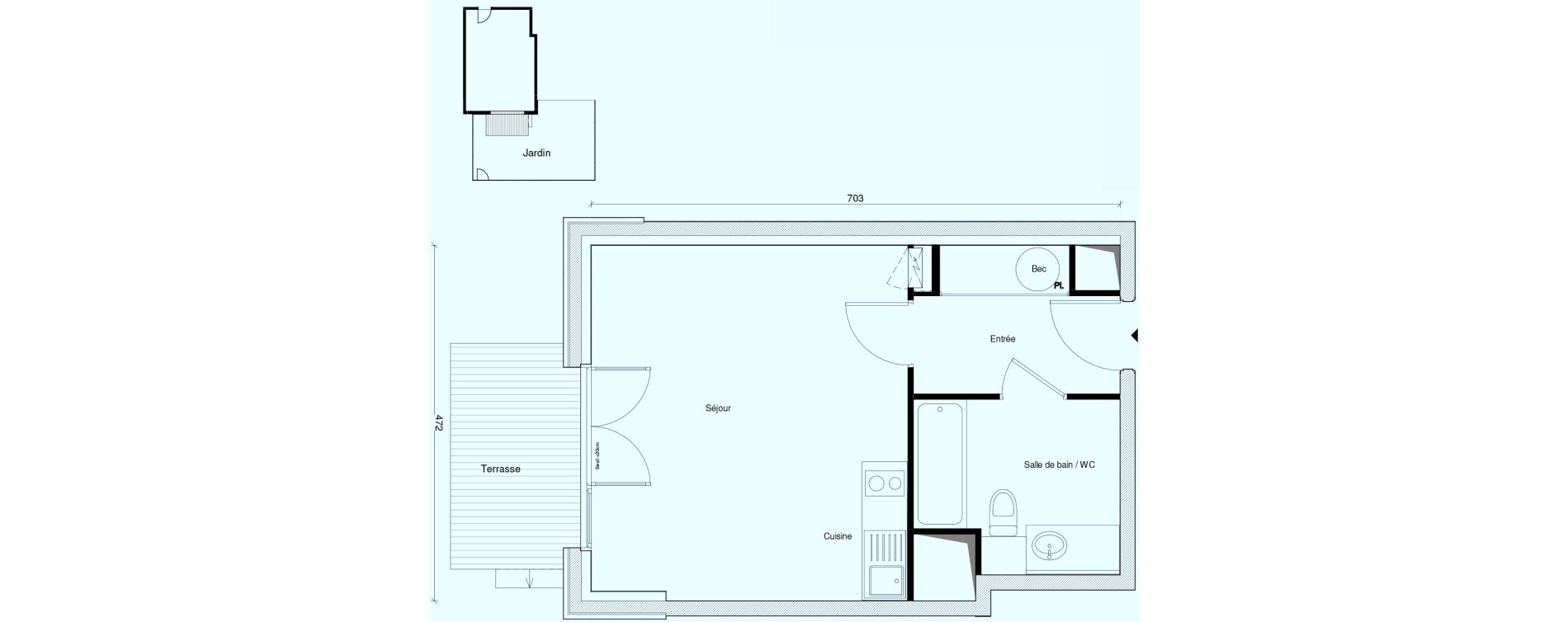 Appartement T1 bis de 30,63 m2 au Plessis-Tr&eacute;vise Centre