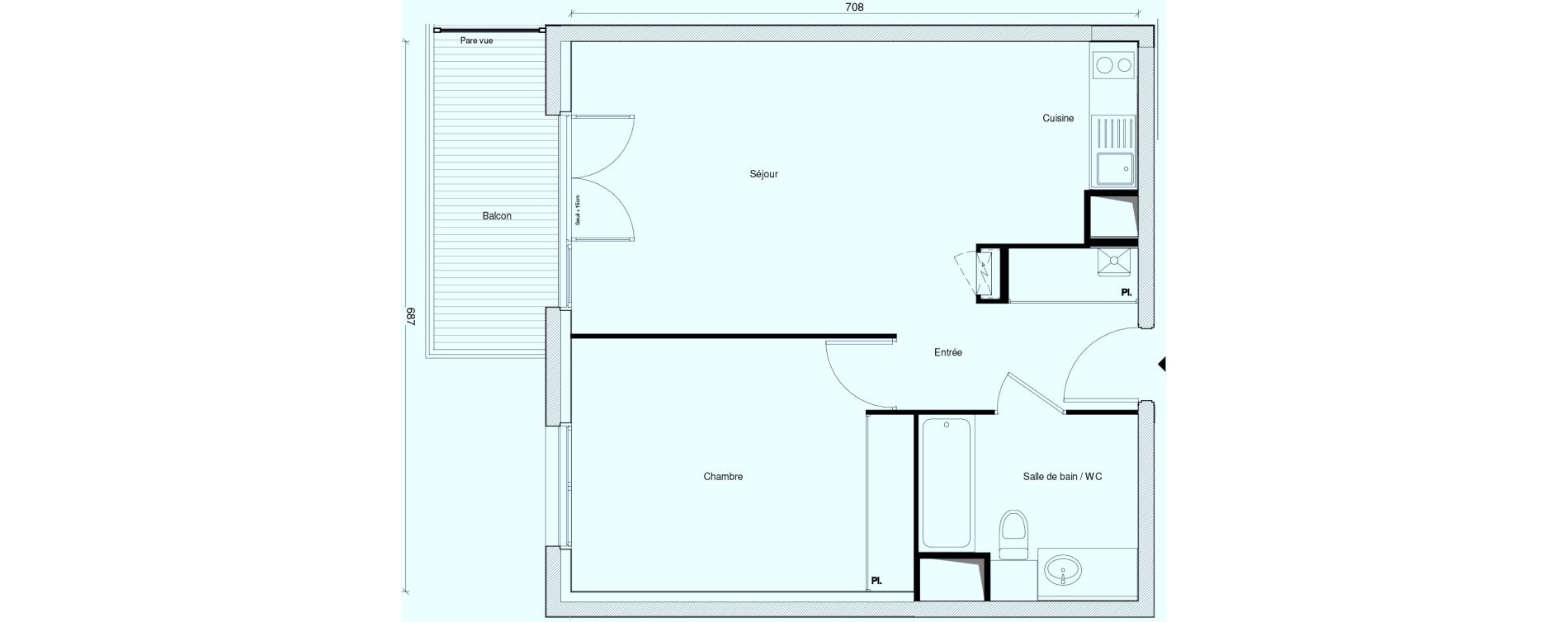 Appartement T2 de 47,03 m2 au Plessis-Tr&eacute;vise Centre