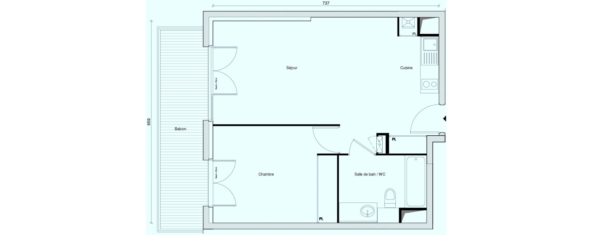 Appartement T2 de 46,24 m2 au Plessis-Tr&eacute;vise Centre