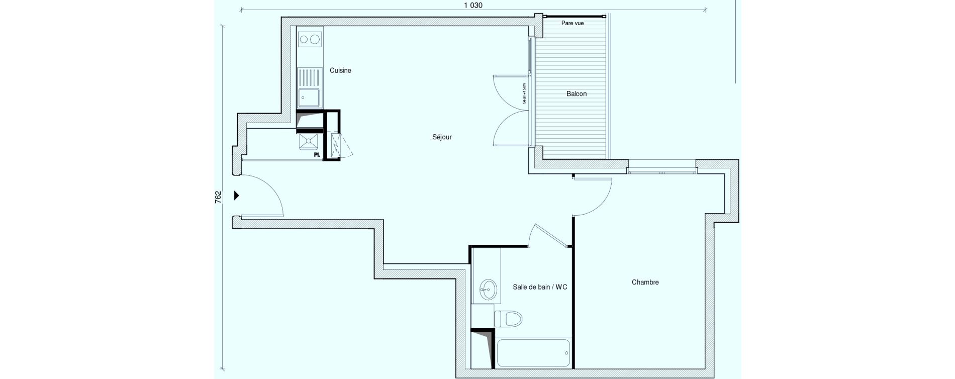 Appartement T2 de 46,49 m2 au Plessis-Tr&eacute;vise Centre