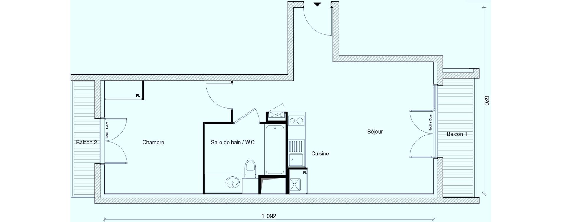 Appartement T2 de 45,00 m2 au Plessis-Tr&eacute;vise Centre