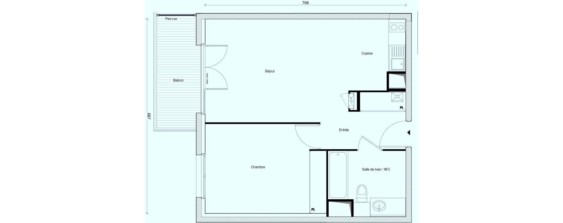 Appartement T2 de 47,05 m2 au Plessis-Tr&eacute;vise Centre