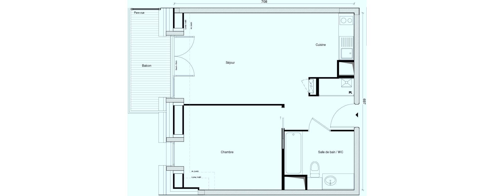 Appartement T2 de 45,63 m2 au Plessis-Tr&eacute;vise Centre