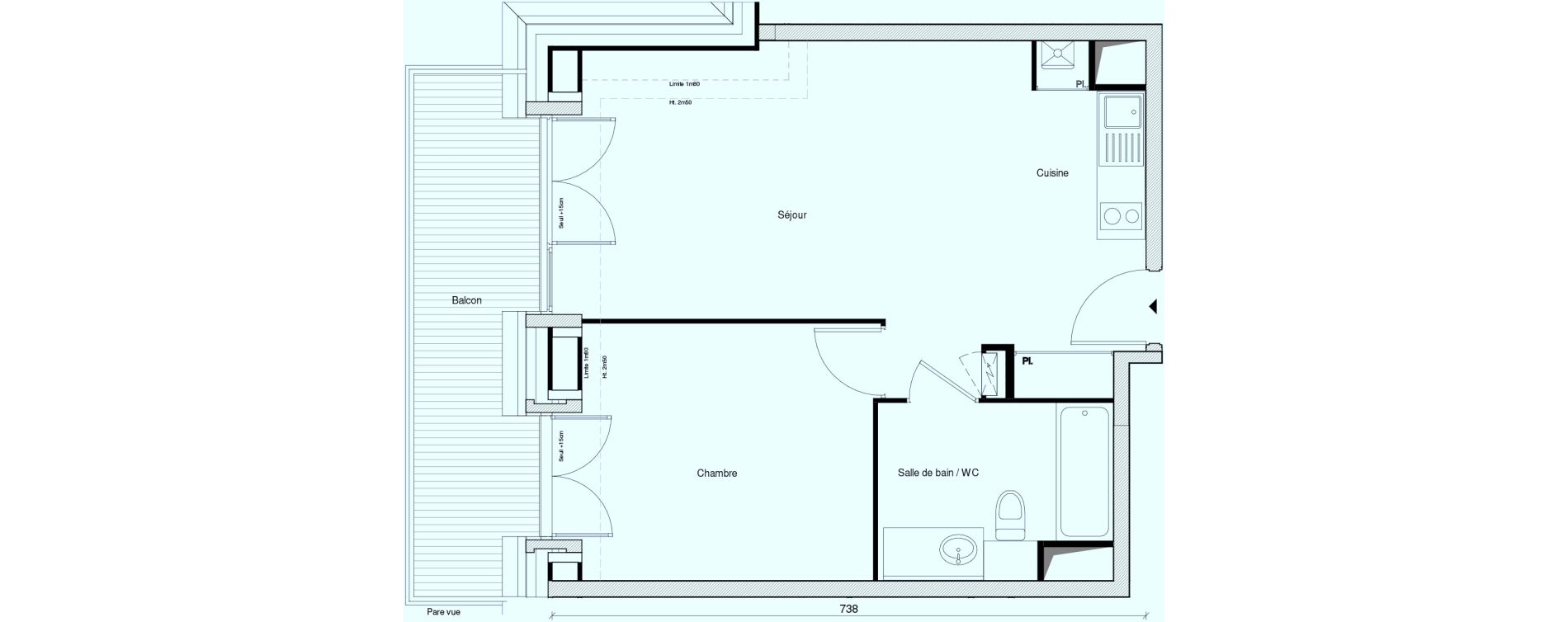 Appartement T2 de 44,42 m2 au Plessis-Tr&eacute;vise Centre