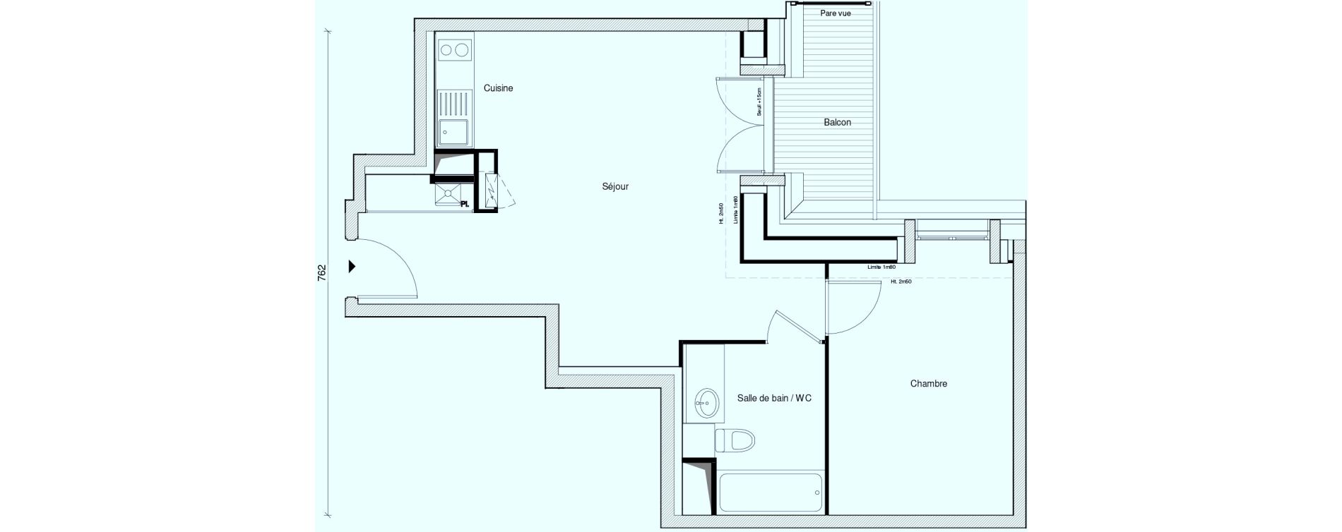Appartement T2 de 44,49 m2 au Plessis-Tr&eacute;vise Centre